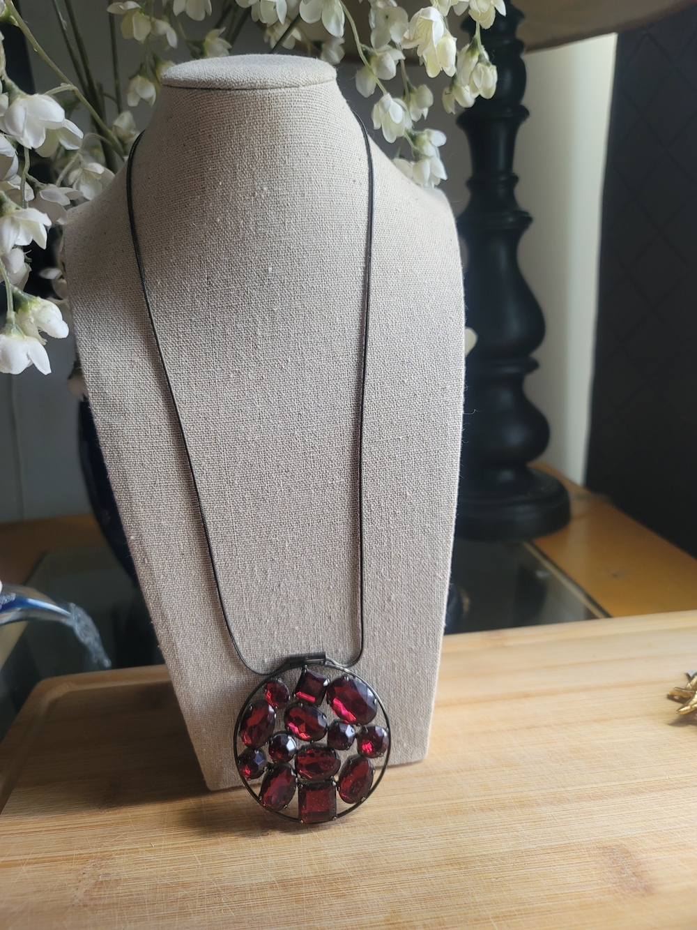Red Gemstone Cluster Pendant Necklace - Vintage